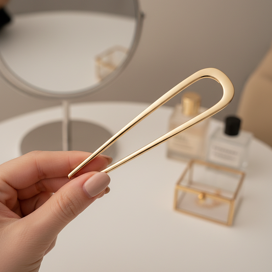 Snug Strands French U-Pin in gold – front view - Snug Strands