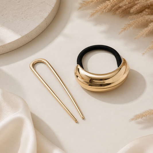 Snug Strands Signature Set - French U Pin and Metal Pony Cuff - Gold