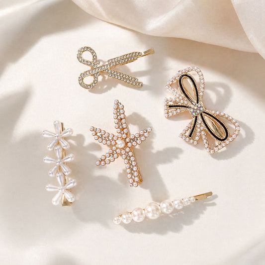 Set of decorative hair pins on a soft beige background - Snug Strands